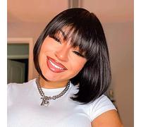 ToyoTress Perruque Bob avec frange - Perruque courte marron foncé de 30,5 cm avec frange pour femme noire, cheveux synthétiques raides et légers pour costume quotidien Cosplay Perruque résistante à la