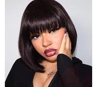 ToyoTress Perruques boites avec frange - Cheveux raides Yaki de 25,4 cm - Pour femme noire - Cheveux synthétiques doux et courts - Résistants à la chaleur (25,4 cm, #4-613H)