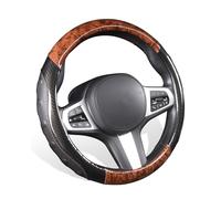 TOYOUN Couvre Volant Voiture Universelle Housse de Volant 37-38CM Grain de Bois Cuir Microfibre Protege Volant Voiture Antidérapant, Noir e Marron