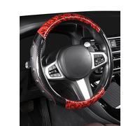 TOYOUN Couvre Volant Voiture Universelle Housse de Volant 37-38CM Grain de Bois Cuir Microfibre Protege Volant Voiture Antidérapant, Noir e Rouge