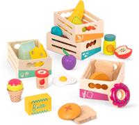 Toys-Aliments En Bois Pour Le Jeu-Caisses Du Groupe Alimentaire-24 Accessoires Pour La Cuisine-Jouet Éducatif Pour Enfants-3 Ans Et +