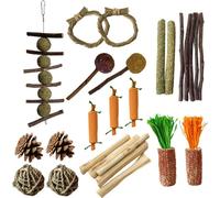 Toys Bunny Toys 26Pcs Natural Timothy Hay Sticks & Lollipop Apple Wood Sticks Handmade for Guinea Pig Hamster Rat Chinchilla