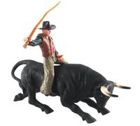 Toys de cowboy, dessin à la main réaliste des jouets de circulation des taureaux, rodéo en PVC écologique, préscolaire Science éducative Bull Rider pour les cadeaux pour enfants, Riding Black