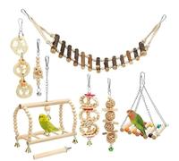 Toys de Perroquet, 8pcs / Plats de Perruche en Bois, Swing/mâcher/perchoir Debout/Jeu Pochette hamac à Balade, Accessoires Cage à Oiseaux Suspendus