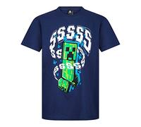 Toys & Gamers Minecraft | Creeper SS | T-shirt Minecraft en coton bleu marine pour jeux de société Tailles 3 à 13 ans, bleu marine, 12-13 ans
