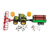 Toys-Idena Straw Tractor Set w/Trailer for Wood Turner/Straw Bales, Cow Toy NEUF