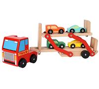 Toys of Wood Oxford Camion Transporteur avec Remorque à Double Pont et 4 Voitures en Bois - Jouet en Bois pour Enfant, Coffret de Jeu dès 3 Ans