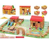 Toys of Wood Oxford TOWO Ferme Jouet avec Animaux - Shinnington Farm, Cabane en Rondins avec 207 Pièces - Jeu de Construction en Bois pour Enfants 3 à 6 Ans