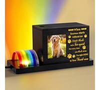 TOYSBOOM Rainbow Bridge Urne commémorative pour animal de compagnie - Urne à lumière LED pour cendres de chien ou de chat avec cadre photo personnalisé, boîte à souvenirs pour condoléances, deuil
