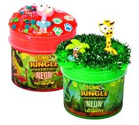 ToysButty 2 Slime Enfant Neon Kit Slime pour Fille Garçon, Créer avec 2 Thème Jungle, Slime Kit Deja Fait, 3 Accéssoires Slime, 2 Grands Charmes Jouets Enfants