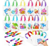 Toyssa 12pcs Sacs Animaux Marins à Peindre pour Enfants avec Crayons Empilables Set Créatif DIY Cadeaux d'Anniversaire Pinata Cadeaux Anniversaire Invités Enfant (Animaux Marins)