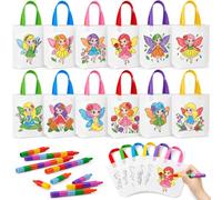 Toyssa 12pcs Sacs Fée à Peindre pour Enfants avec Crayons Empilables Set Créatif DIY Cadeaux d'Anniversaire Fée Pinata Cadeaux Anniversaire Invités Enfant Fille