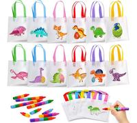 Toyssa 12pcs Sacs Licorne Dino Animaux à Peindre pour Enfants avec Crayons Empilables Set Créatif DIY Cadeaux d'Anniversaire Petit Cadeau Anniversaire Enfant (Dinosaurier)