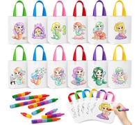 Toyssa 12pcs Sacs Sirene à Peindre pour Enfants avec Crayons Empilables Set Créatif DIY Cadeaux d'Anniversaire Sirène Pinata Cadeaux Anniversaire Invités Enfant Fille (Sirene)