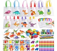 Toyssa Dino Sac Graffiti Petit Cadeau Anniversaire Enfants Invites avec Des Poches pour La Peinture Crayons Empilables Figurines Dino Bracelet à Pression Pinata Anniversaire Enfants