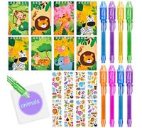 Toyssa Safari Petit cadeau d'anniversaire pour enfants, stylo UV, mini carnet de notes, autocollants, fête d'animaux de la jungle, cadeaux d'anniversaire pour 4, 5, 6, 7, 8 filles et garçons