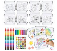 TOYTOPIE 12 Pièce Sac a Colorier Enfant avec 6 Crayons de Couleur Empilables,12 Feutres Lavables et Autocollants, Sacs à Dos à Colorier Kit de Bricolage pour Anniversaire d'enfant