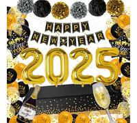 TOYTOPIE Decoration Nouvel An 2025, Ballon noir et or, Ballons En Aluminium pour Fournitures de Fête Happy New Year, Happy new year 2025 pour La Décoration de Fête Nouvel An