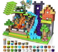 ToyUnited Cube Magnétique 200 Pièces + 6 Plateaux Herbe Aventure « Wagonnet dans la Mine » | Bloc Construction Magnétique avec Portail Temporel, Maisonnette & Rails | Jouet Enfant 4 5 6 7 8 Ans