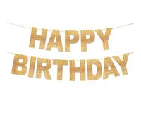 TOYVENTURES Bannière « Happy Birthday » | Guirlande d'anniversaire à paillettes dorées | Convient pour les filles et les garçons | Bannière à faire soi-même de 3 m | Décoration de fête