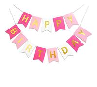 TOYVENTURES Bannière Happy Birthday - Rose et Blanc