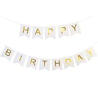 TOYVENTURES Bannière Joyeux Anniversaire, Décorations Polyvalentes, Belle Guirlande de Fanions Queue d'Hirondelle, Blanc Chic (13 Pièces)