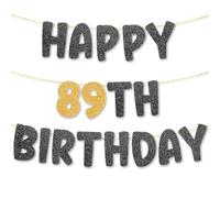 TOYVENTURES Bannière pré-enfilée pour 89e anniversaire - Pas de bricolage - Décorations dorées à paillettes pour fille et garçon, bannière de fête - Panneau de décoration de fête amusant - Fournitures