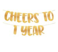 TOYVENTURES Cheers to 1 Year Bannière dorée à paillettes - Décorations de fête d'anniversaire de 2,4 m, fournitures de fête pour 1er anniversaire de mariage - Décoration de célébration - Pré-enfilée,