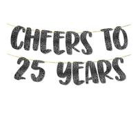 TOYVENTURES Cheers to 25 Years Bannière noire à paillettes - Décorations de fête d'anniversaire 2,4 m, fournitures de fête pour 25e anniversaire de mariage - Décoration de célébration importante -