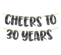 TOYVENTURES Cheers to 30 Years Bannière noire à paillettes - Décorations de fête d'anniversaire « Happy 30th Birthday » de 2,4 m, fournitures de fête d'anniversaire de mariage - Décoration de