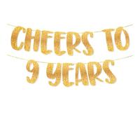 TOYVENTURES Cheers to 9 Years Bannière dorée à paillettes - Décorations de fête d'anniversaire « Happy 9th Birthday » de 2,4 m, fournitures de fête d'anniversaire de mariage - Décoration de