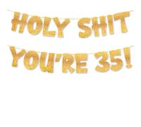 TOYVENTURES Décorations de 35e anniversaire pré-enfilées pour hommes et femmes, bannières « Happy 35th », bannière dorée à paillettes pour 35e anniversaire, bannière amusante pour homme et femme
