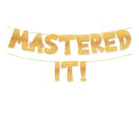 TOYVENTURES Mastered It! Bannière de remise de diplôme - 1,5 m - Décoration dorée à paillettes - Bannière de fête de remise de diplôme - Bannière de fête de remise de diplôme - Pré-enfilée, pas besoin