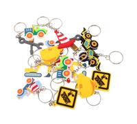 Toyvian 16 Pièces Porte-clés Camions de Chantier PVC Jouets Suspendus pour Garçon Fille Décorations de Fête pour Shower et Anniversaire Set Engins de Construction Colorés Camion Toupie