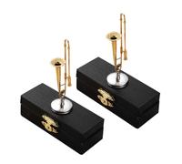 Toyvian 2 Ensembles Miniature Trombone avec Étui et Support Coffret Élégant pour et Amateurs de Musique Modèle Réduit Portable pour Maison de Poupée