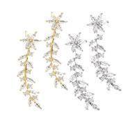 Toyvian 2 paires Boucles Oreilles Grimpeuses Fleurs Étincelantes pour Mariée Élégantes et Brillantes Blanc Doré et Or Bijoux Mariage pour Demoiselles Honneur et Occasions Spéciales