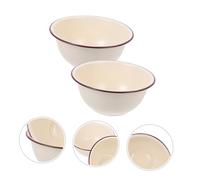 Toyvian 2 pièces Bol Émaillé Rétro Bassin Profond Émail Blanc Crème sans Couvercle Bol Polyvalent pour Pétrir la Pâte Servir Soupe et Salade Décoratif et Résistant pour Cuisine