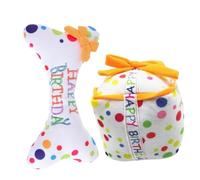 Toyvian 2 Pièces Jouets à Mâcher Peluche pour Chiens Jouets Squeaky pour Anniversaire de Chiens Coffret avec Os et Biscuit pour Animaux de Compagnie