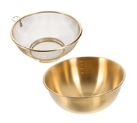 Toyvian 2 pièces Panier Égouttoir Cuisine Acier Inoxydable Bassine Dorée et Tamis pour Fruits et Légumes Passoire Pratique et Compacte avec Mailles Fines Égouttoir Drainage et Facile à