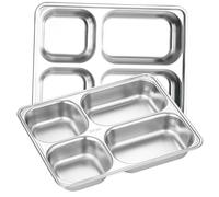 Toyvian 2 pièces Plateau Repas Inox Divisé Haute Capacité Compartiments pour Adultes Stable et Facile à Empiler et Transporter