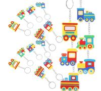 Toyvian 24 Pièces Porte-clés Cartoon Véhicules PVC Train et Camion Clé Anneaux Accessoires Colorés pour Sacs Garçon Fille Fêtes Anniversaire Cadeaux et Prix de Carnaval