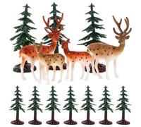 Toyvian 28 Pièces Miniature Reindeer and Artificial Christmas Trees Set Compact Desktop Winter Scenery Decoration for Holiday Party and Festive Tabletop Display