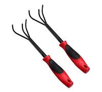 Toyvian 2Pièces Outils de Jardinage Acier Inoxydable Râteau à Dents pour Ameublir Sol Désherber Pelouses Rouge Noir