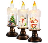 Toyvian 3 Pièces Bougies sans Flamme Boule à Neige LED Décoration Lumineuse de Noël avec Flocons Tourbillonnants Ambiance Joyeuse pour Saison Hivernale et Offres 3pcs