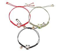 Toyvian 3 Pièces Bracelet Chat Maneki Neko Ajustable avec Clochette Lot de Bracelets Cordon Rouge Vert Noir pour Richesse et Bijoux