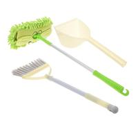 Toyvian 3 pièces Mini Set de Jeu de Nettoyage Garçon Fille Balai Plat Balayette et Serpillière Montessori de Rôle pour Garçon Fille Léger et Couleurs Jaune et Vert pour Intérieur et