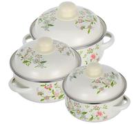 Toyvian 3 pièces Set de Marmites Émaillées Rétro avec Double Poignée Pots à Ragoût et Soupe Résistants à Haute Température Faciles à Nettoyer pour Cuisson Mijotée et Bouillie