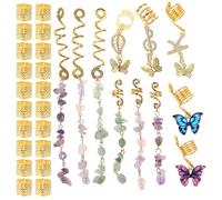 Toyvian 31 Breloques Dorées pour Dreadlocks Femme - Accessoires pour Tresses Pendentifs et Étoile - Décorations Ajourées et Strassées pour Coiffure DIY Kit Complet pour Personnalisation