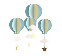 Toyvian 4 pcs Papier Suspendu Ornements Ballons à air Chaud 3D avec Nuages ??étoiles Plafond décoration pour la Maison Maternelle (Bleu Clair)