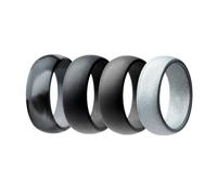 Toyvian 4 Pièces Anneaux Silicone Unisexes Large pour Sports et Gym Bagues Couple Étanches et Flexibles Camo Gris Noir Gris Foncé Argent